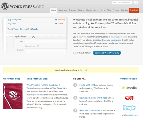 Главная страница сайта WordPress.org
