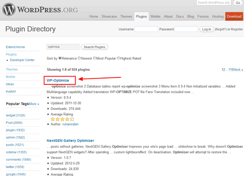 Поиск плагина wordpress.org - в нашем случае Wp-Optimize